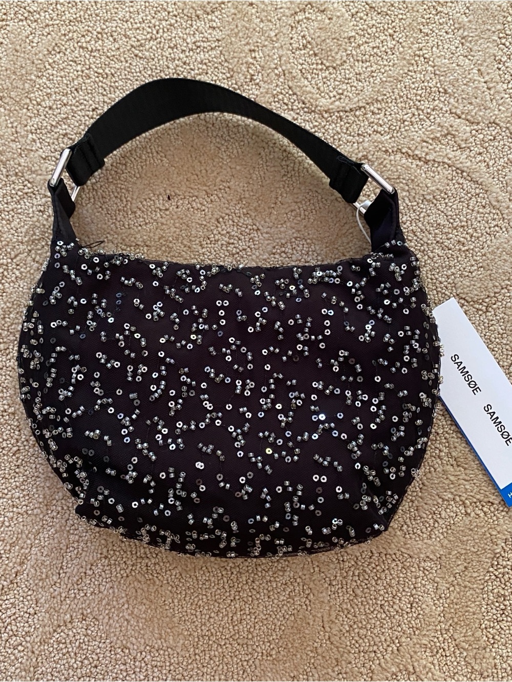 Samsoe Samsoe Samally Black Sequin Beaded Mini Shoulder Bag Evening Handbag NWT